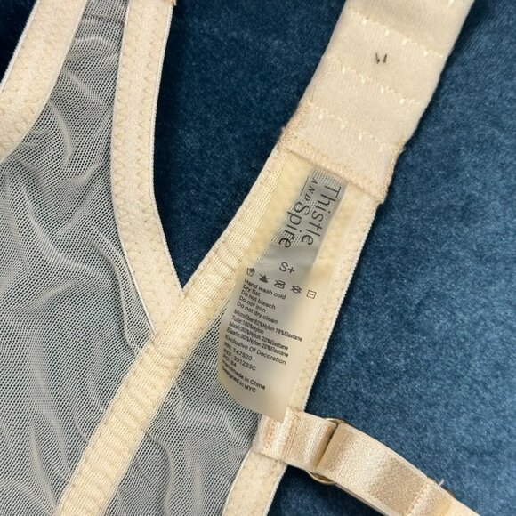 Thistle and Spire Eldridge Embroidered Sheer Mesh Bralette in Ivory Beige S+ - Picture 4 of 10